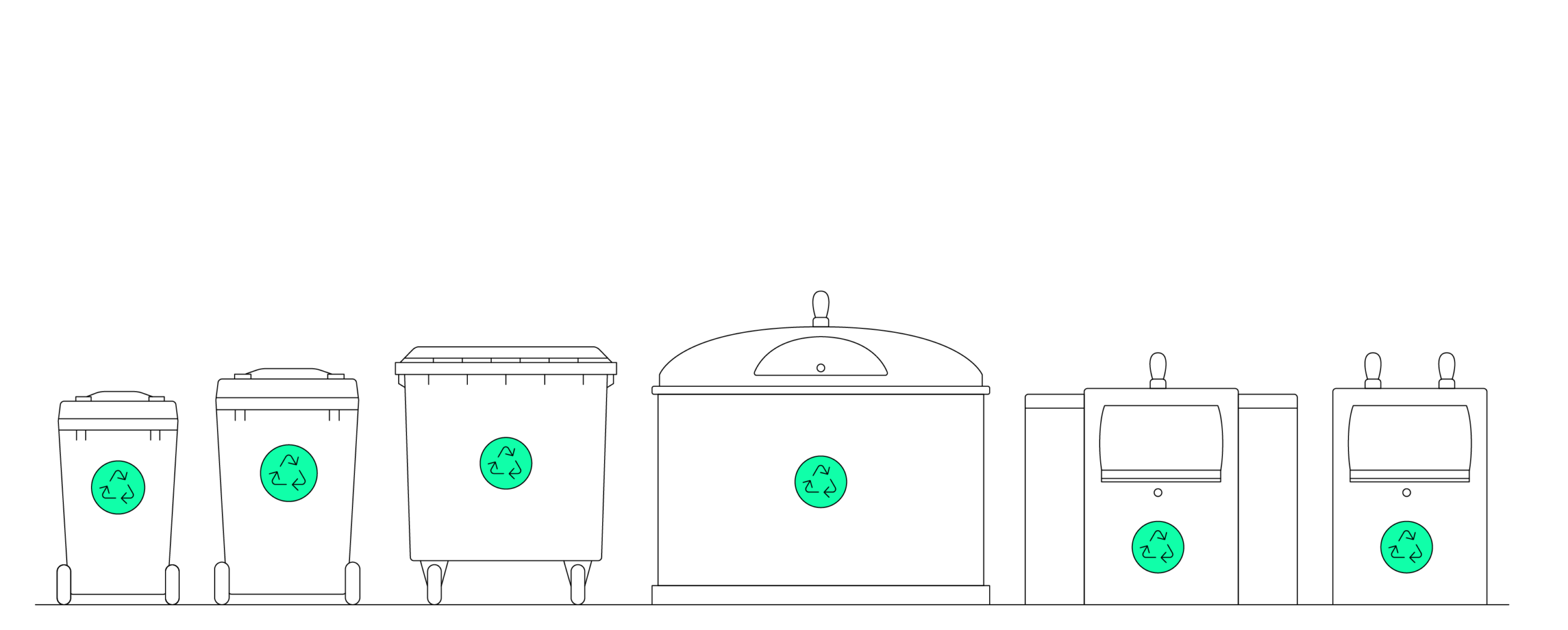 Illustration af forskellige typer beholdere til indsamling af affald.